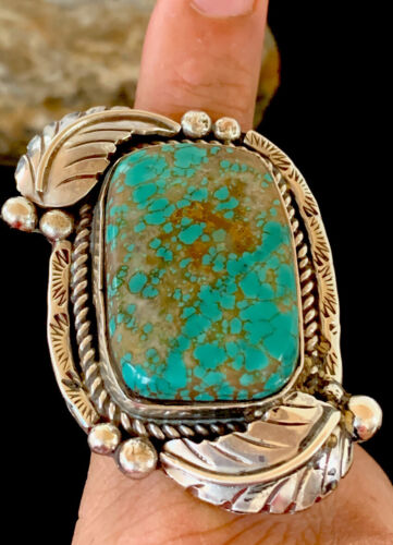 Native American Navajo Green Turquoise #8 Ring | Sterling Silver | Sz 10 | 147