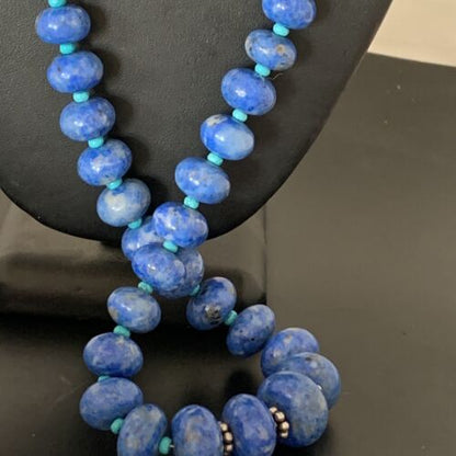 Graduated Blue Denim Lapis Turquoise Necklace | Navajo Sterling Silver | Authentic Native American | 28"