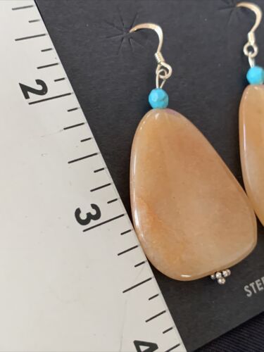 Navajo Tan Jasper and Blue Turquoise Earrings | Sterling Silver | Authentic Native American Handmade | 13102