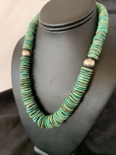 Navajo Green Turquoise Necklace | Graduated Sterling Silver | 19" | Authentic Native American Handmade | 11705
