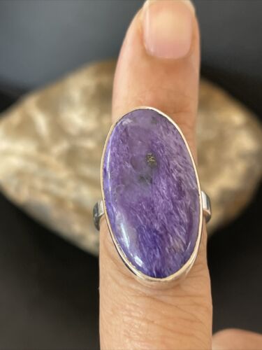 Navajo Women's Oval Purple Charoite Ring | Sterling Silver | Sz 8 Adjustable | Authentic Native American Handmade | 10566