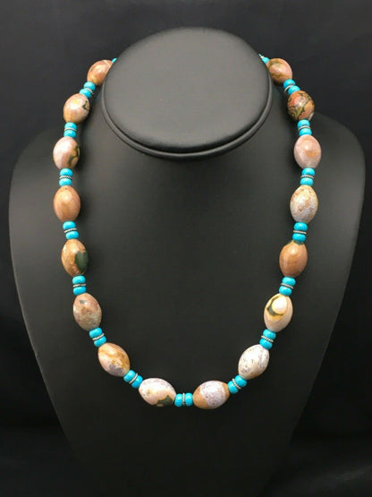 Native American Sterling Silver Blue Turquoise Agate Necklace | Authentic Handmade | 19" | 4499 - Masha USA