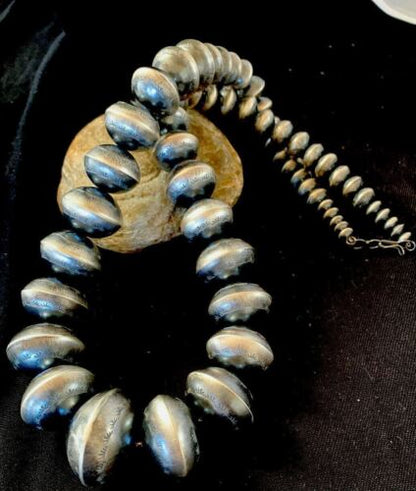 Navajo Handmade Stamped Sterling Silver Graduated Necklace | Native American | 30"| 221
