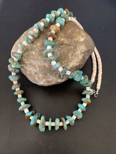 Navajo Pearls Nugget Blue Turquoise Shell Necklace | Sterling Silver | 26" | 12544