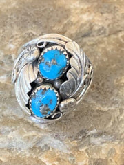 Navajo Blue Kingman Turquoise Feather Ring | Authentic Native American Sterling Silver | Multi-Stone | Sz 10.5 | 12219