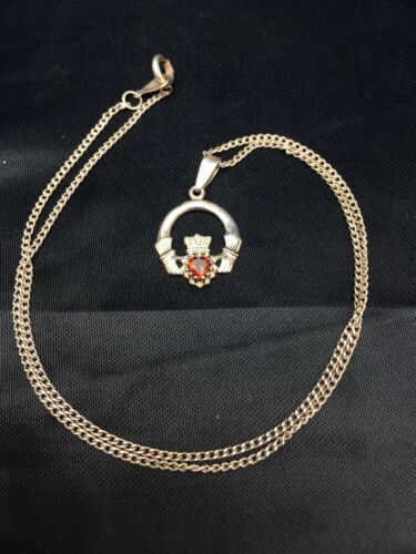 Native American Navajo Garnet Pendant Necklace | Sterling Silver | 14" Chain | 8971