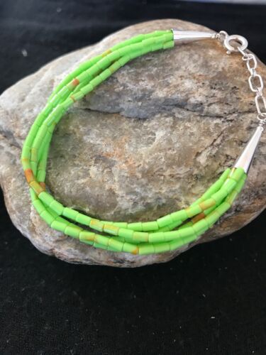 Navajo Green Stabilized Gaspeite Heishi Bracelet | Sterling Silver | 5 Strand | 7" | 13601