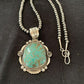 Men's Navajo Pearls Necklace Pendant | Sterling Silver | Blue Turquoise #8 | Authentic Native American Handmade | 529
