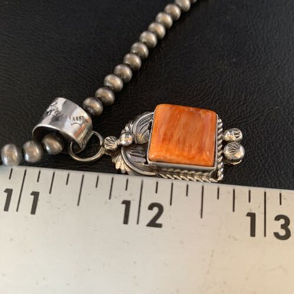 Navajo Orange Spiny Oyster Pendant | Sterling Silver | Authentic Native American Handmade | 13640
