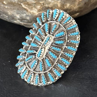 Zuni Blue Turquoise Cluster Ring | Authentic Native American Sterling Silver | Multi-Stone Needle Point | Sz 10 | 14566