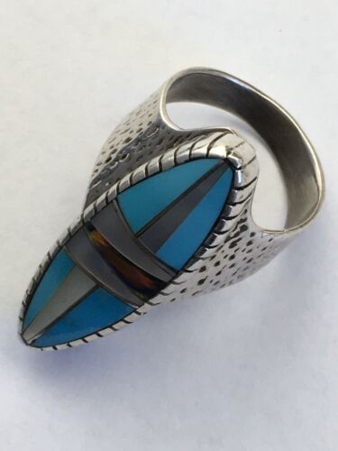 Navajo Multi-Color Opal & Turquoise Inlay Ring | Sterling Silver | Sz 8 | Authentic Native American Handmade | 01593