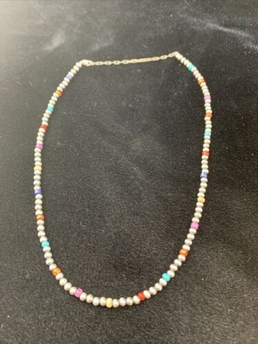 Navajo Pearls 4mm Multi-Color Bead Necklace | Sterling Silver | 18" | Single Strand | Southwestern