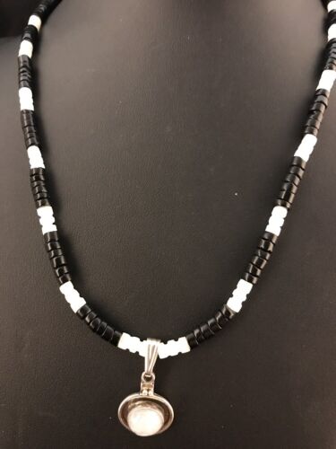 Navajo Mother of Pearl Black Onyx Pendant | Sterling Silver | Authentic Native American