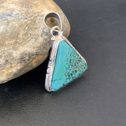 Navajo Men's Pendant | Sterling Silver Spiderweb Turquoise | 2" | Authentic Native American Handmade | 10751