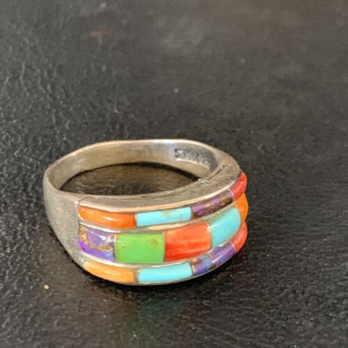 Navajo Multi-Color Turquoise Spiny Oyster Corn Inlay Ring | Sterling Silver | Sz 5.5 | 13853