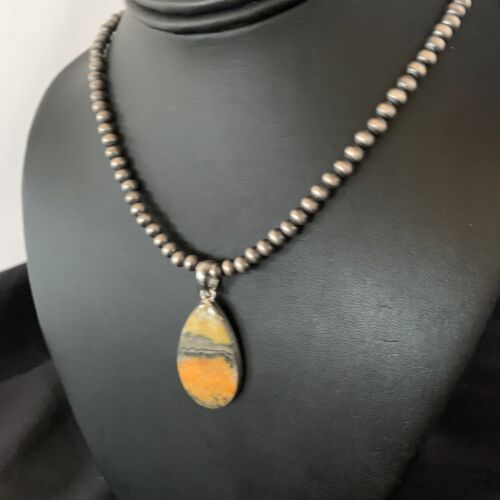 Navajo Yellow Bumblebee Jasper Pendant Necklace | Sterling Silver | Authentic Native American Handmade | 12805