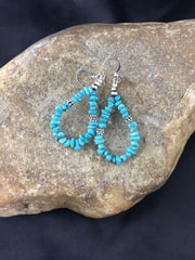 Navajo Blue Turquoise Nugget Earrings | Sterling Silver | 1.5" | Authentic Native American Handmade | 1979