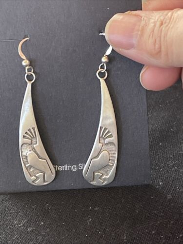 Handmade Sterling Silver Kokopelli Dangle Earrings | Authentic Native American Hopi Design | 01501