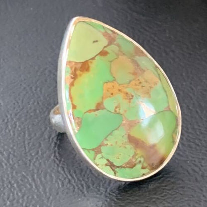 Adjustable Navajo Green Mojave Turquoise Ring | Sterling Silver | Sz 8 | 11721