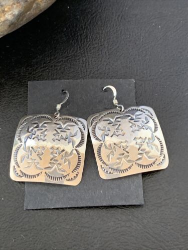Native American Women's Dangle Earrings | Navajo Sterling Silver Stamped Handmade | 1658