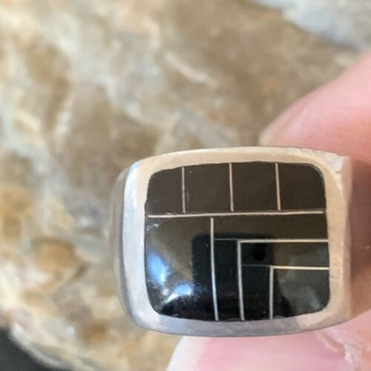 Native American Men's Navajo Black Onyx Inlay Ring | Sterling Silver | Sz 9 | 10738
