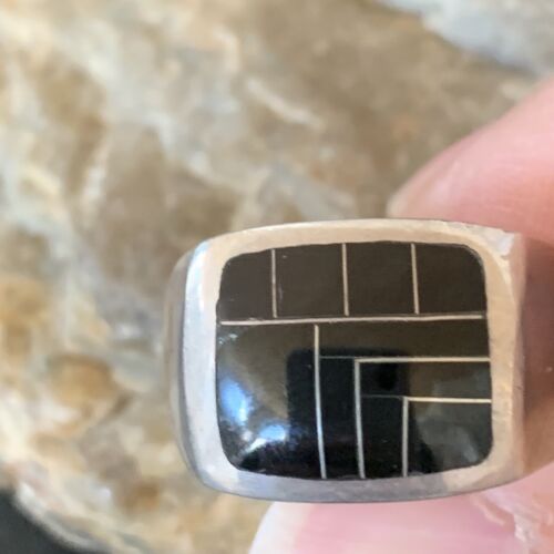 Native American Men's Navajo Black Onyx Inlay Ring | Sterling Silver | Sz 9 | 10738