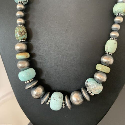 Sterling Silver Navajo Pearls Necklace | Dry Creek Turquoise Beads | Native American Handmade | 21" | 1386