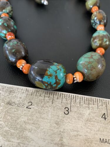 Navajo Green Turquoise & Orange Spiny Oyster Necklace | Sterling Silver | 23" | 1845