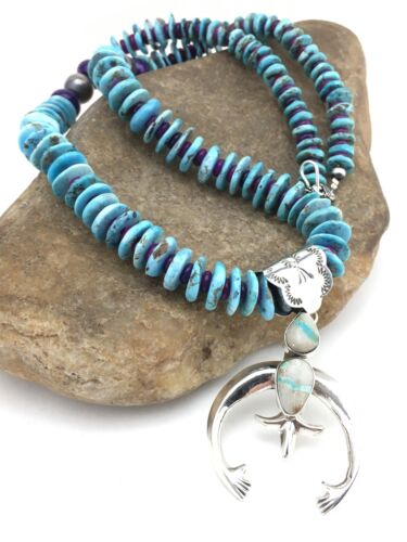 Navajo Boulder Turquoise Pendant with Sugilite Naja | Sterling Silver | 24" Necklace | Authentic Native American Handmade | 1350