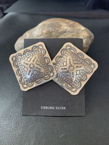 Southwestern Women's Navajo Stamped Earrings | Sterling Silver | Authentic Native American Handmade | 1673