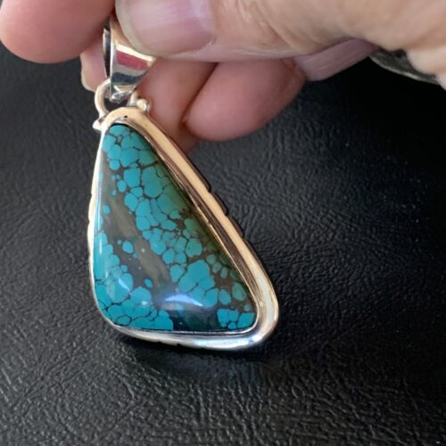 Navajo Men's Pendant | Sterling Silver Spiderweb Turquoise | 2" | Authentic Native American Handmade | 10756