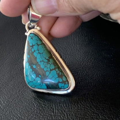 Navajo Men's Pendant | Sterling Silver Spiderweb Turquoise | 2" | Authentic Native American Handmade | 10756