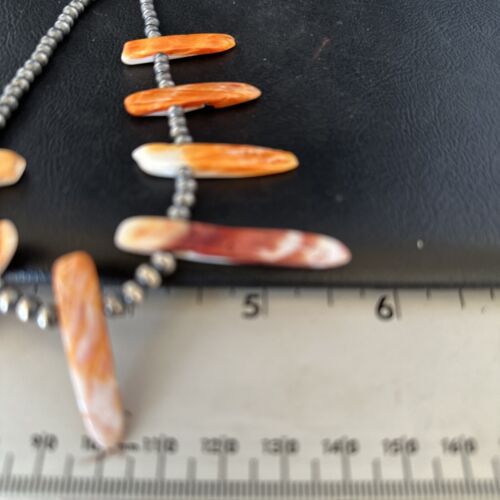 Navajo Spiny Oyster Stick Bead Necklace | Sterling Silver | 20" | Authentic Native American Handmade | 14329