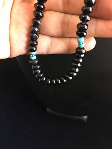 Navajo Black Onyx Turquoise Necklace | Sterling Silver | 18" | Authentic Native American Handmade | 10022