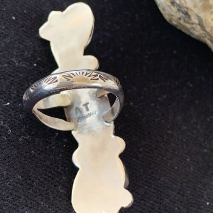 Navajo Kingman Turquoise & Coral Ring | Authentic Native American Sterling Silver | Multi-Stone | Sz 9 | 1294