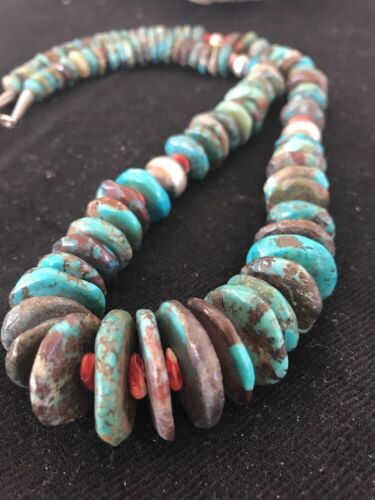 Navajo Blue Turquoise & Spiny Oyster Necklace | Sterling Silver | Authentic Native American | 24" | 202