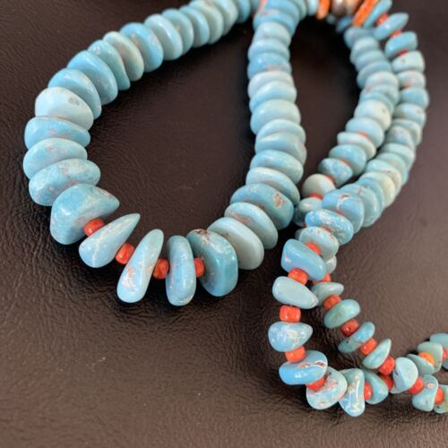 Navajo Natural Turquoise & Spiny Oyster Necklace | Sterling Silver | Authentic Native American | 29" | 13234