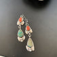 Navajo Green Royston Turquoise Red Coral Dangle Earrings | Sterling Silver | Authentic Native American Handmade | 2058