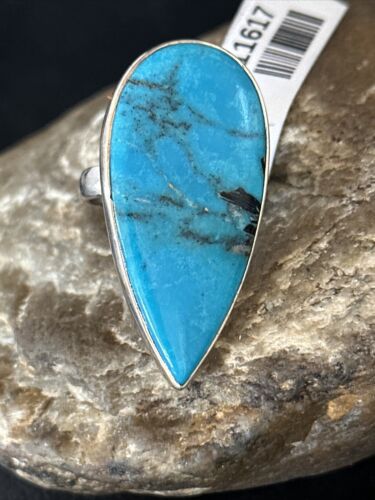 Women's Navajo Handmade Blue Kingman Turquoise Ring | Sterling Silver | Sz 9 | 11617