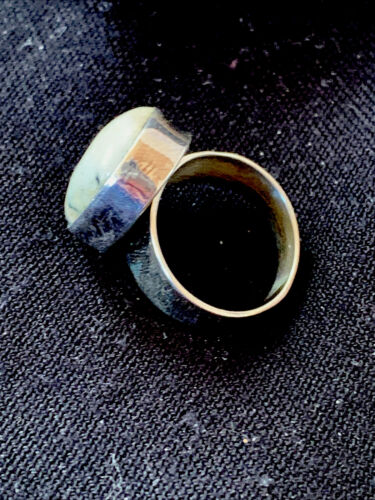 Southwestern Navajo White Black Cinnabrite Ring | Sterling Silver | Sz 7 | 1564