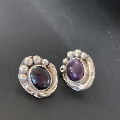 Navajo Sugilite Earrings | Sterling Silver Post Stud | Authentic Native American Handmade | 0.5" | 2067