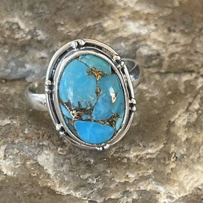 Mojave Native American Navajo Blue Turquoise Ring | Sterling Silver | Sz 7 | 11416