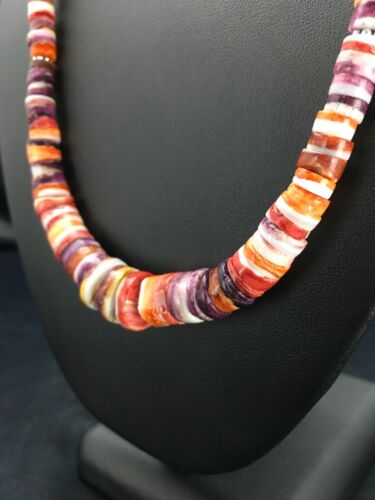 Orange Purple Spiny Oyster Necklace | Navajo Sterling Silver | Authentic Native American Jewelry | 20"
