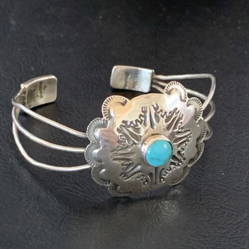 Navajo Turquoise Cuff Bracelet | Sterling Silver | Authentic Native American Handmade | 1219 H Joe