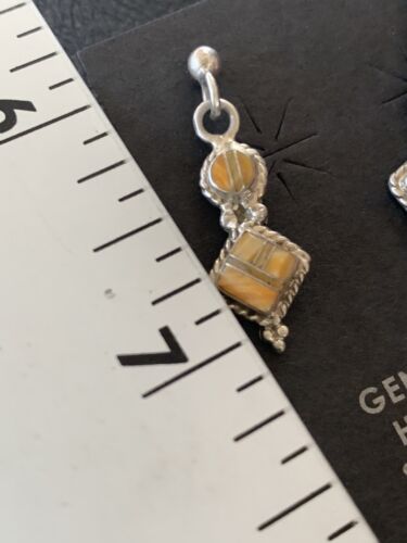 Minimalist Dangle Inlay Navajo Sterling Silver Orange Spiny Oyster Earrings | Handmade | 12679