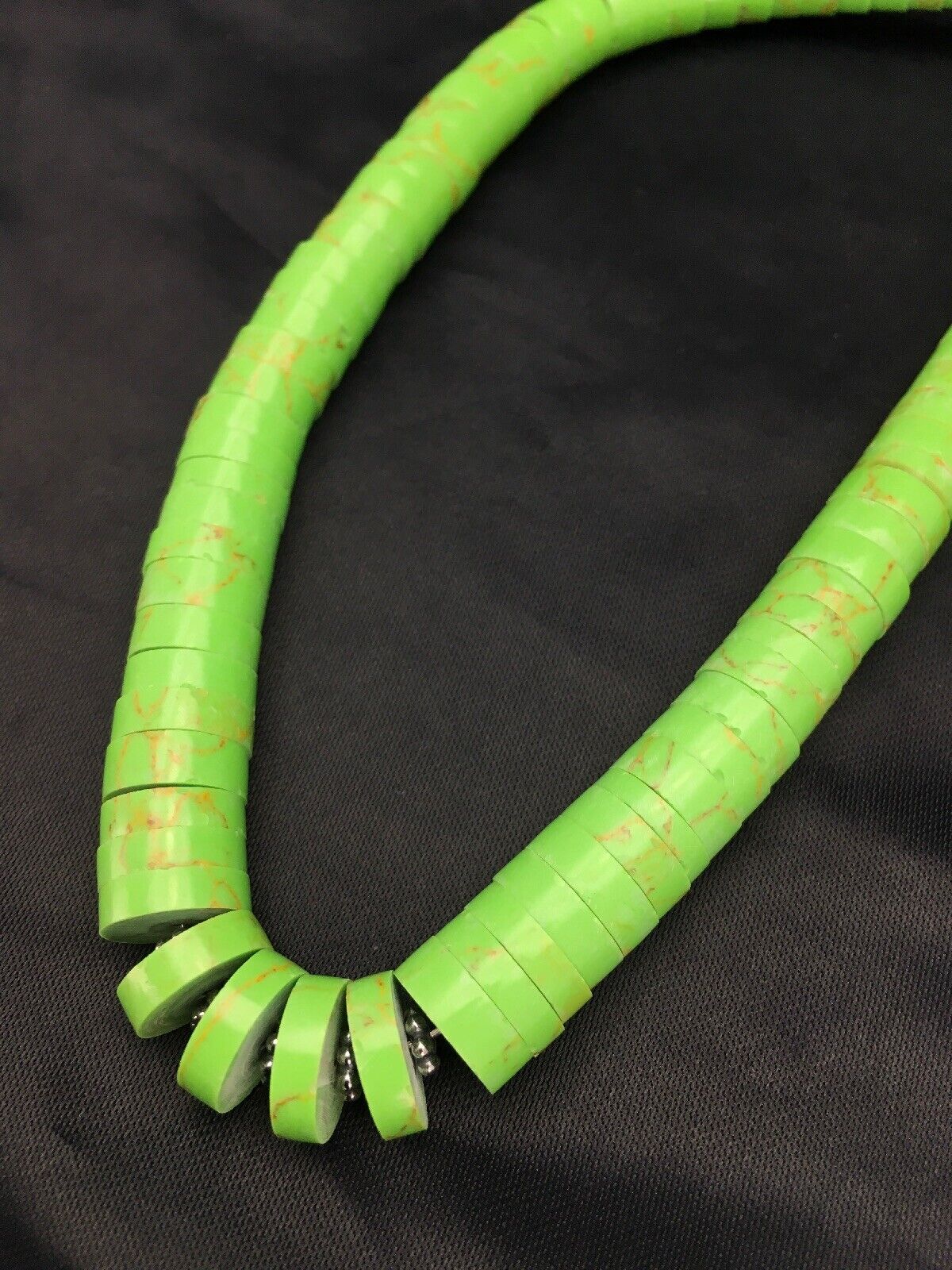 Authentic Native American Santo Domingo Green Gaspeite Necklace | Sterling Silver | 20" | 10459