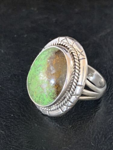 Navajo Green Gaspeite Ring | Sterling Silver | Sz 8.5 | Authentic Native American Handmade | 13780