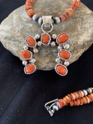 Navajo Spiny Oyster Necklace Pendant Set | Authentic Native American Sterling Silver | Naja | 242