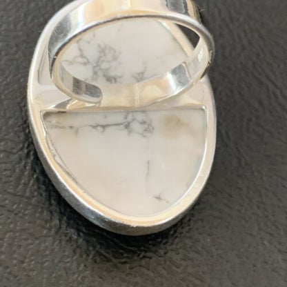 Adjustable Women's Navajo White Howlite Ring | Sterling Silver | Sz 8 | 11723