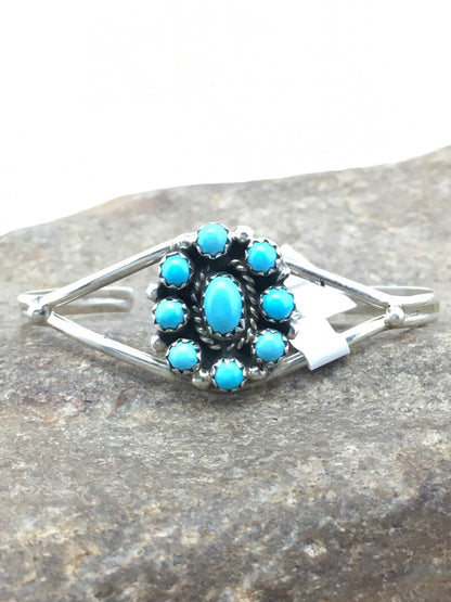 Navajo Blue Turquoise Cluster Bracelet | Sterling Silver | Authentic Native American Handmade | 4" | 4462